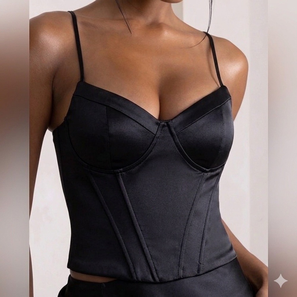 Club L London Women's Black Sweetheart Neckline Satin Corset Top Size 4